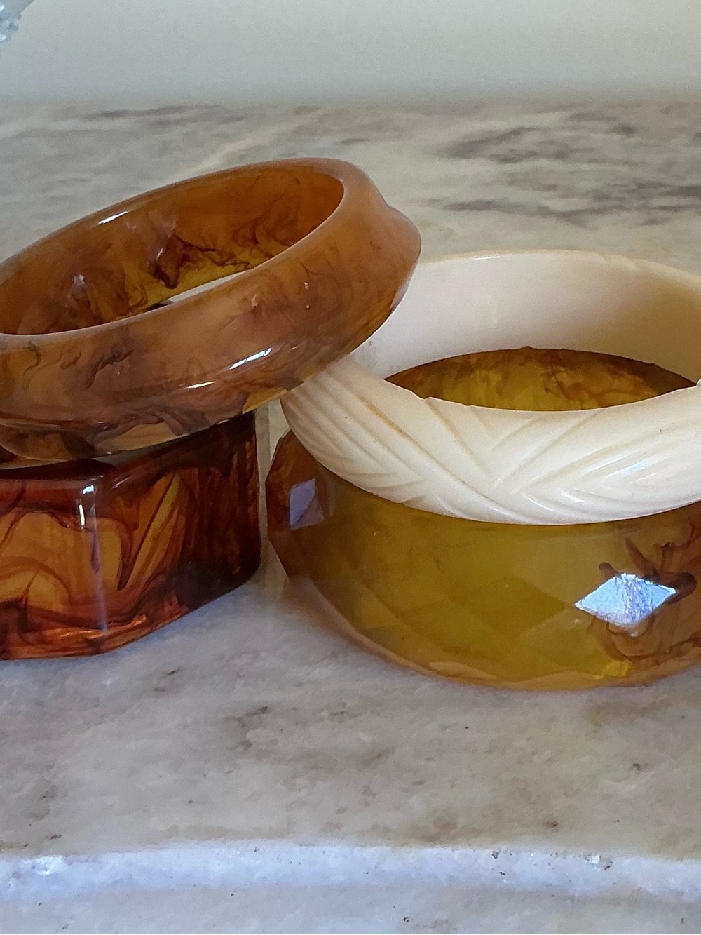 Lot of 4 Vintage Bangle Bracelets, Browns & Cream